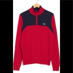 Lacoste Men’s 1/4 zip colorblock wool yoke pullover zip up red sweater XXL, NWT